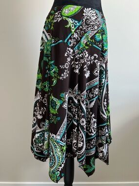Whimsy Paisley Flowy Asymmetrical Hem Skirt
